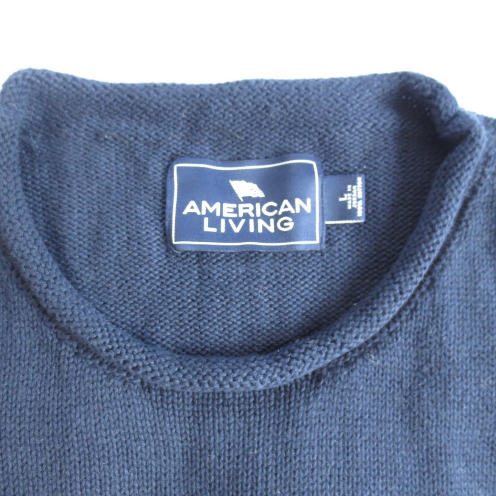 4/$14 Mens Navy Blue American Living Rolled Collar Sweater Size Large - Picture 2 of 4